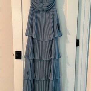Elegant Blue Pleated Dress
